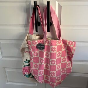 BOHO living canvas Pink‎ Floral and Checkered Tote Bag